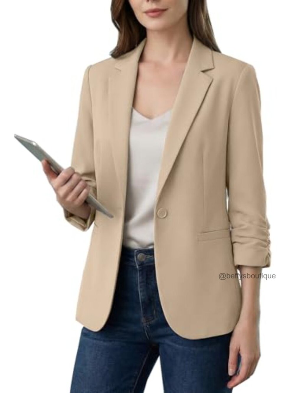 Women's 3/4 Sleeve Blazer Lightweight Polyester Spandex Business Casual Work